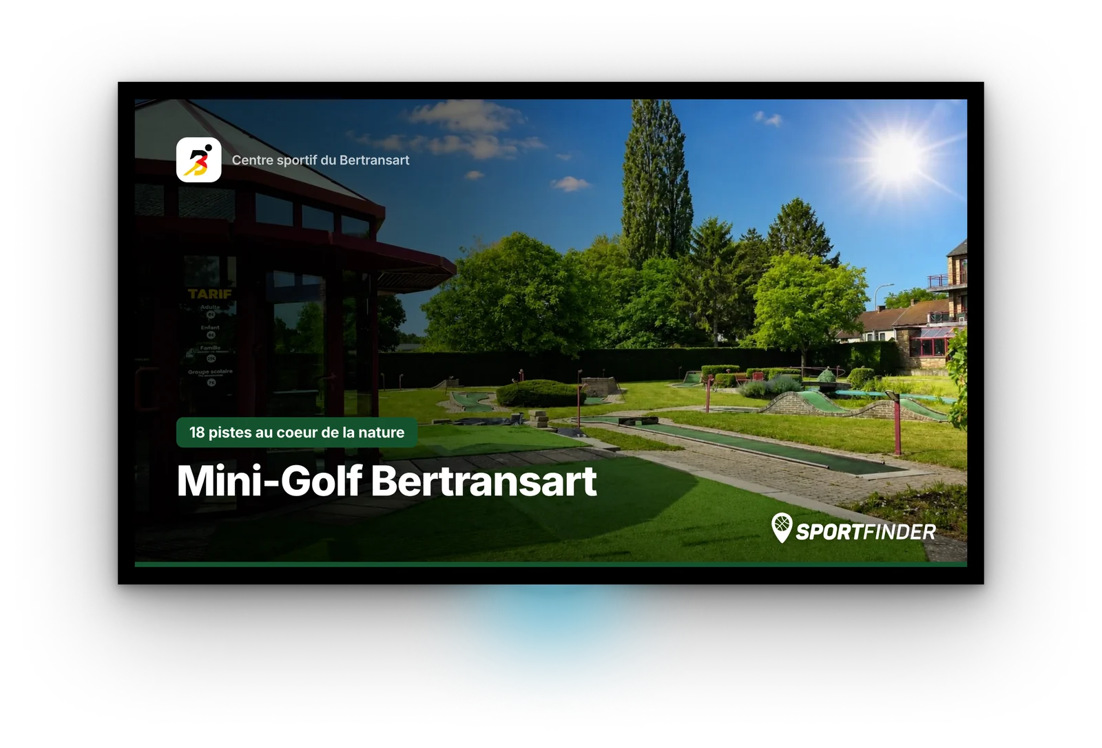 Une slide libre : photo du mini-golf du club en plein écran, avec un titre et une accroche