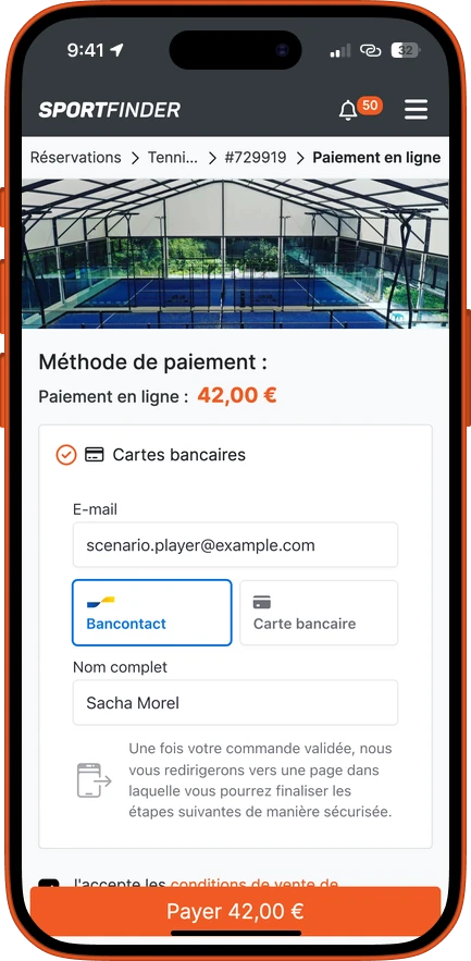 Le formulaire de paiement en ligne, avec Bancontact et carte bancaire